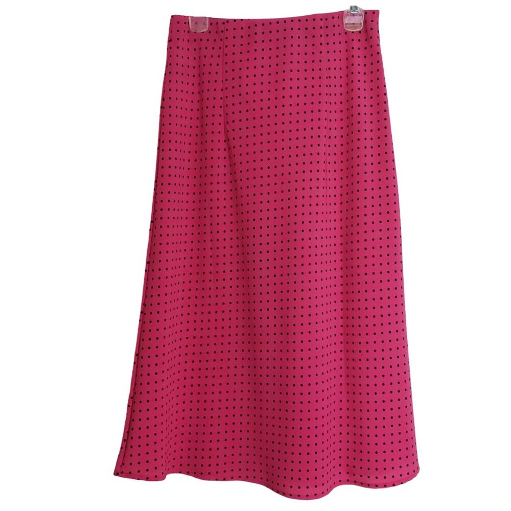 Sanctuary M Pink with Black Dots Bias Cut Polyester Crepe Midi Skirt Pull On NWT - Picture 2 of 8